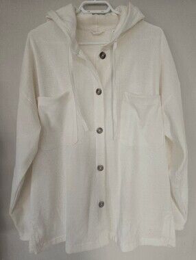 Roxy Off-White Hoodie Button-Up Lightweight Shacket Women's XL. BEACH VIBE